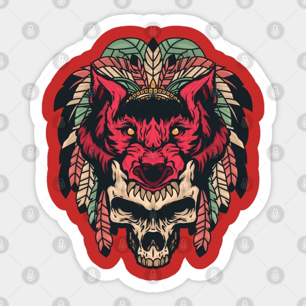 Wolf Skeleton Warrior - Red Sticker by AlternateRealiTEE
